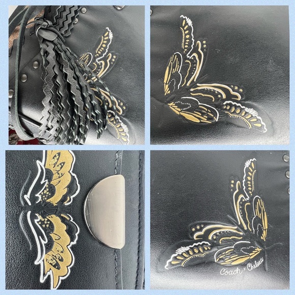 Coach Tattoo Dreamer 36 Chelsey Champlain Fringe Moth Gothic Skull Black Bag - Picture 9 of 15